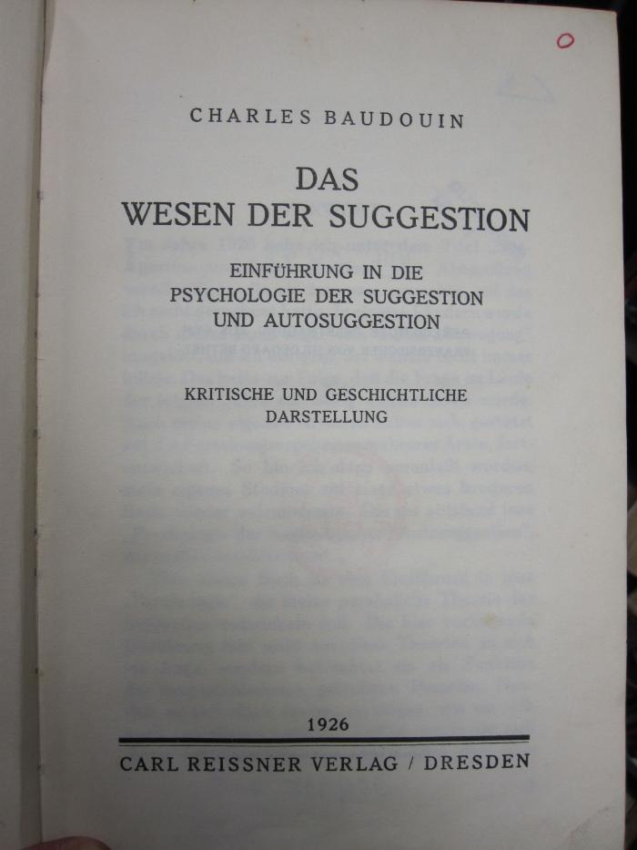 VIII 3048 4.Ex.: Wesen der Suggestion, Das (1926)