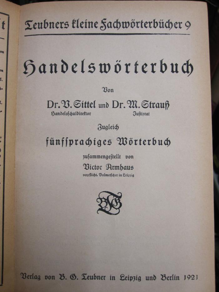 XII 28 2.Ex.: Handelswörterbuch (1921)