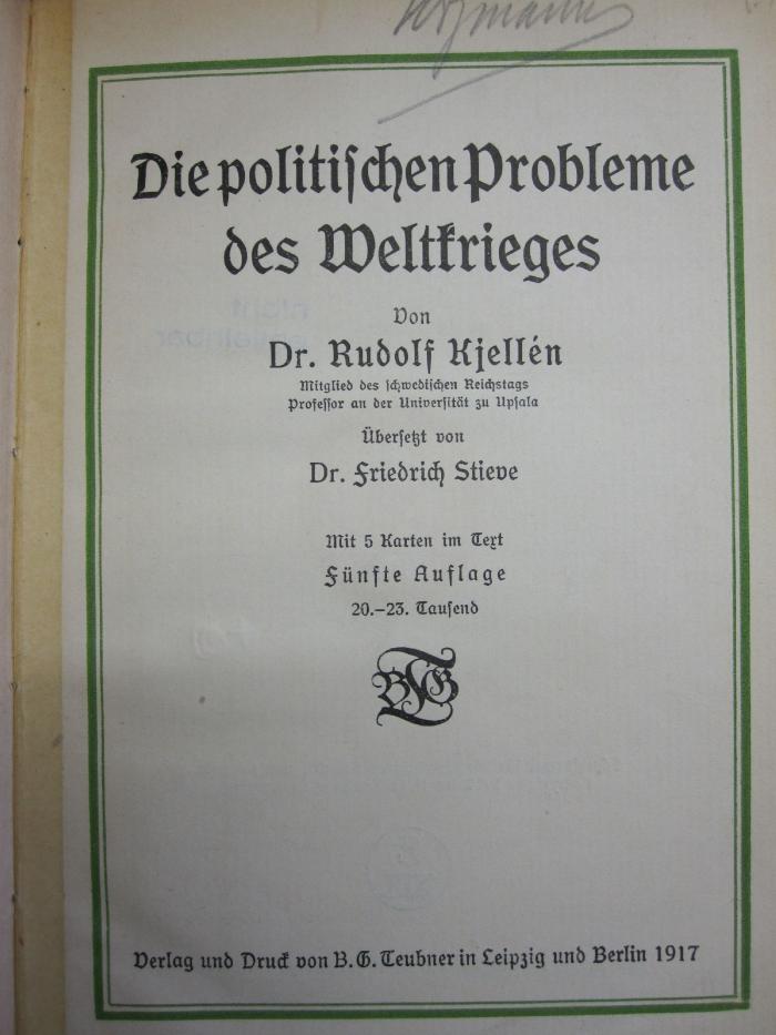 I 66015: Die politischen Probleme des Weltkrieges (1917)
