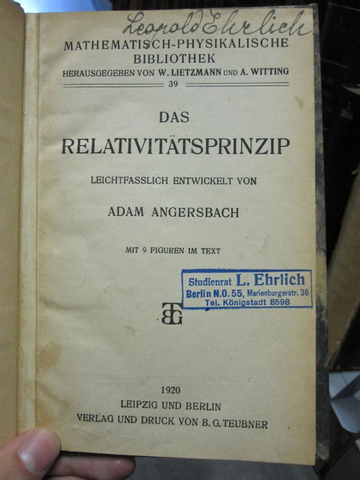 IX 98 39: Relativitätsprinzip, Das (1920)