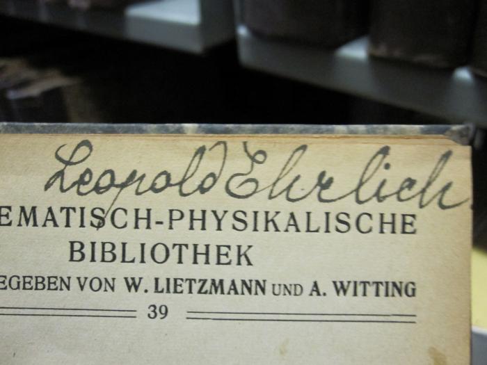 IX 98 39: Relativitätsprinzip, Das (1920);D51 / 848 (Ehrlich, Leopold), Von Hand: Autogramm; 'Leopold Ehrlich'. 