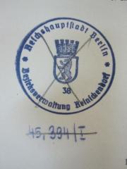 D51 / 955 (Bezirksverwaltung Reinickendorf), Stempel: Name, Ortsangabe; 'Reichshauptstadt Berlin Bezirksverwaltung Reinickendorf 38'.  (Prototyp)