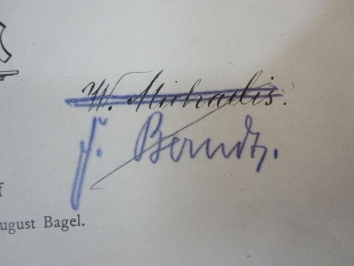 II 1964 i3: Karten und Skizzen aus der vaterländischen Geschichte der neueren Zeit ([1907]);D51 / 955 (Bernitz[?], F.[?]), Von Hand: Autogramm, Name; 'F. Bernitz'. ;D51 / 955 (Michaelis, W.), Von Hand: Autogramm; 'W. Michaelis'. 