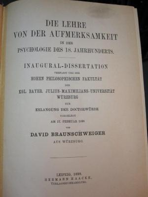 Hr 156: Die Lehre von der Aufmerksamkeit in der Psychologie des 18. Jahrhunderts (1899)