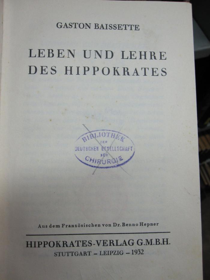 Kh 79: Leben und Lehre des Hippokrates (1932)