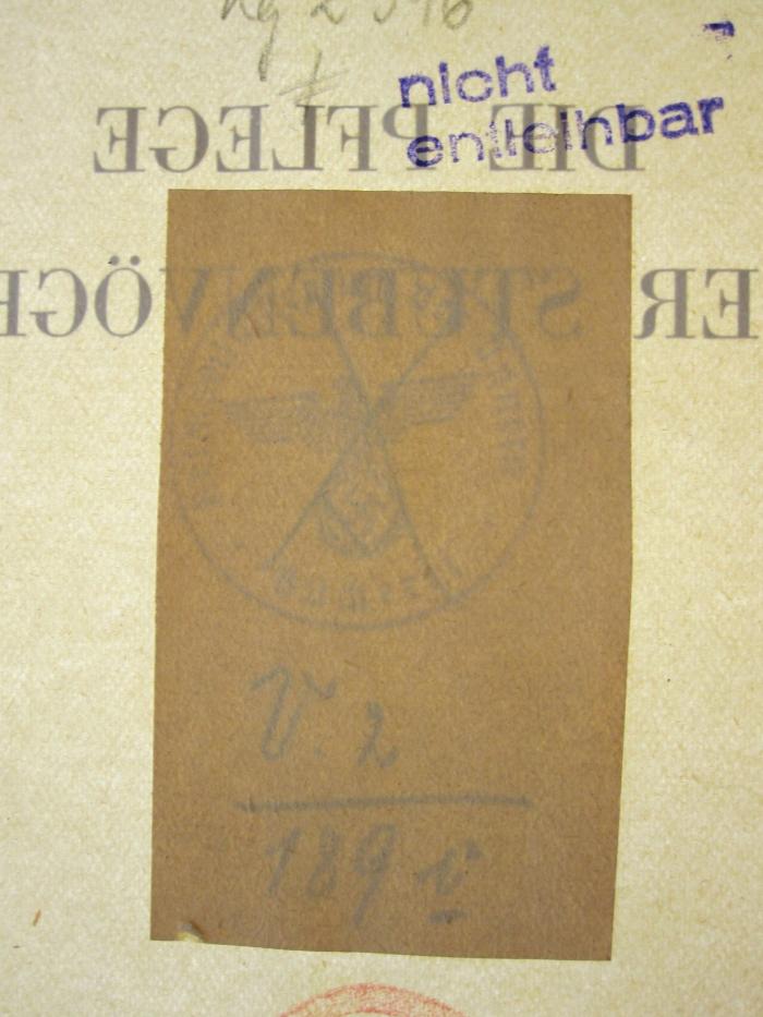Kg 2396: Die Pflege der Stubenvögel ([1942]);D52 / 82 (Deutsches Reich. Reichsministerium des Innern), Von Hand: Signatur; 'V 2 189 c'. 