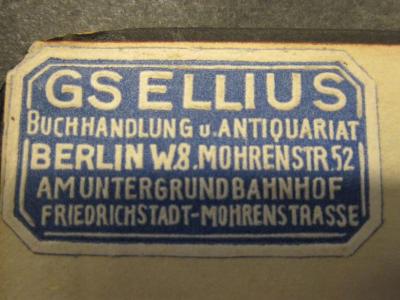 L 242 Tol 53: Vormorgen ([1924]);57 / 579 (Gsellius Buchhandlung und Antiquariat (Berlin)), Etikett: Buchhändler; 'Gsellius Buchhandlung u. Antiquariat Berlin W.8.Mohrenstr.52 Am Untergrundbahnhof Friedrichstadt-Mohrenstrasse'.  (Prototyp)