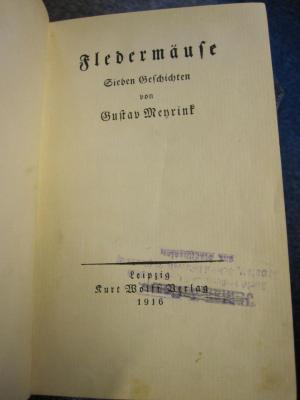L 242 Meyr 57: Fledermäuse : sieben Geschichten (1916)