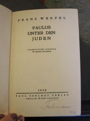 L 242 Werf 72: Paulus unter den Juden : dramatische Legende in sechs Bildern (1926)