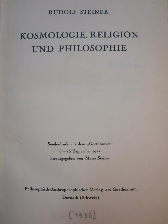 Hw 149: Kosmologie, Religion und Philosophie ([1930])