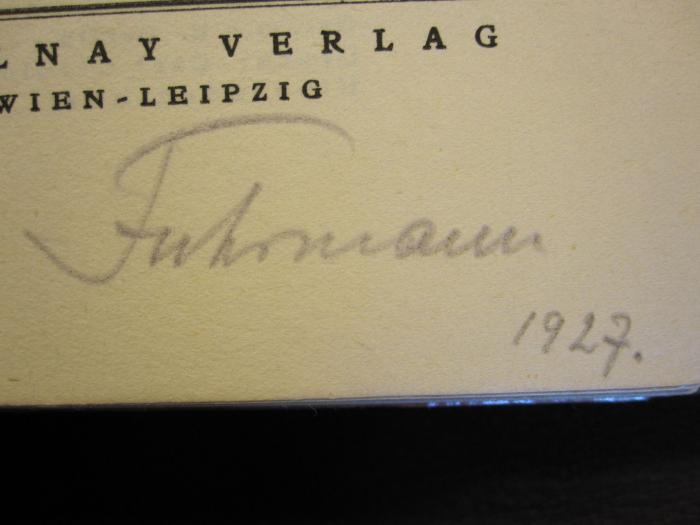 L 242 Werf 72: Paulus unter den Juden : dramatische Legende in sechs Bildern (1926);- (Fuhrmann, [?]), Von Hand: Autogramm; 'Fuhrmann 1927.'. 