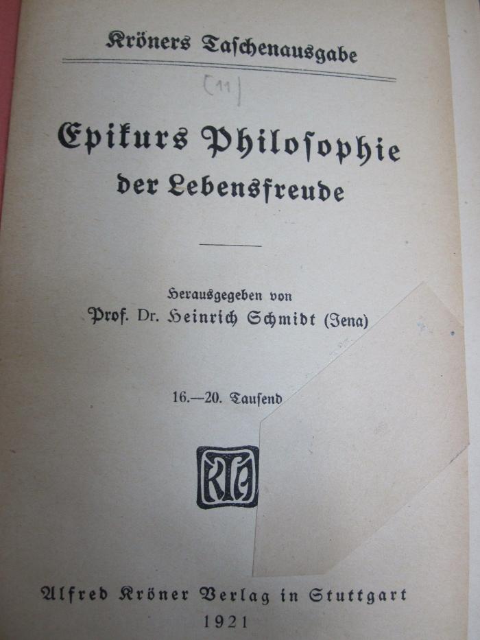 Hk 162 1921: Epikurs Philosophie der Lebensfreude (1921)