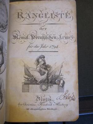 Mil 265 2_1794: Rangliste der königl. Preußischen Armee für das Jahr 1794