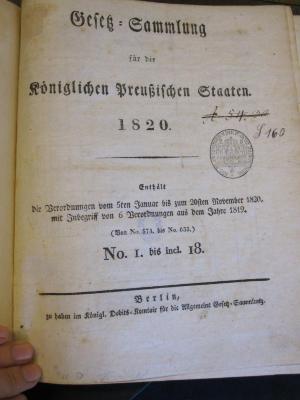 R 30 17a_1820: Gesetz-Sammlung für die königlichen preußischen Staaten (1820)