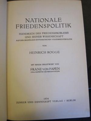 Pol 770 74: Nationale Friedenspolitik : Handbuch des Friedensproblems und seiner Wissenschaft (1934)