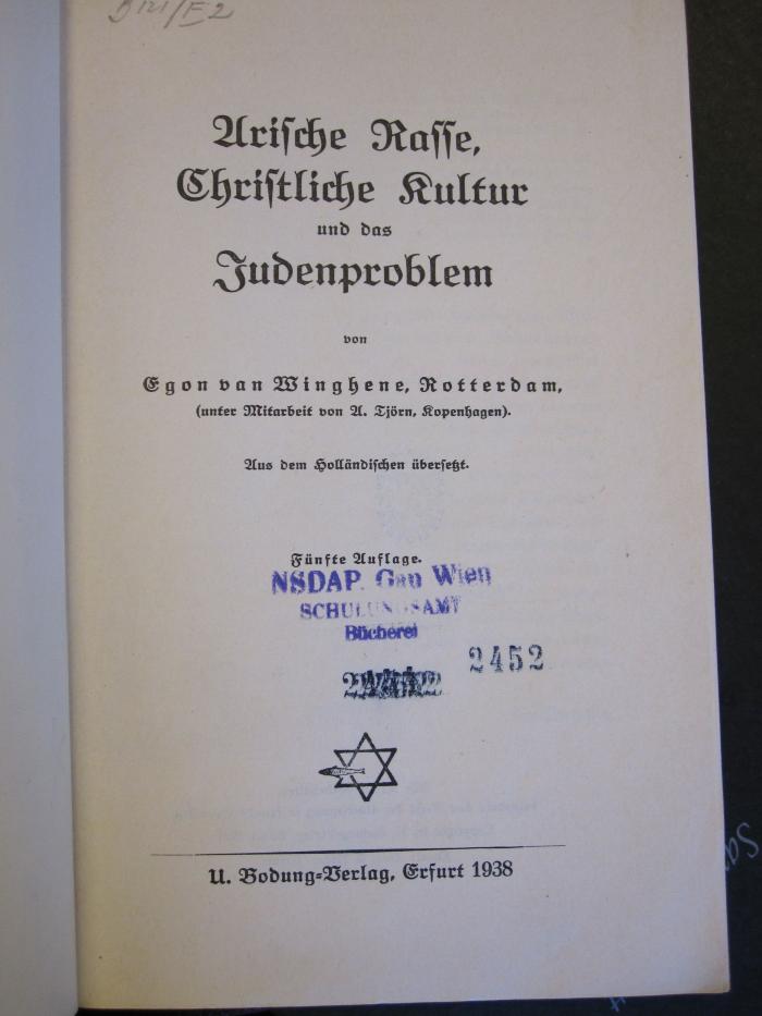 Soz 195 69: Arische Rasse, Christliche Kultur und das Judenproblem (1938)
