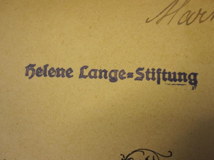 Soz 295 19_6.1898/99: Die Frau : Monatsschrift für das gesamte Frauenleben unserer Zeit (1899);59 / 1025 (Helene Lange-Stiftung), Stempel: Name; 'Helene Lange-Stiftung'. 