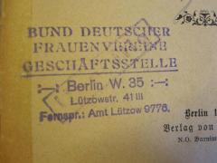 50 / 9508 (Bund deutscher Frauenvereine Geschäftsstelle), Stempel: -; 'Bund deutscher Frauenvereine Geschäftsstelle Berlin W. 35 Lützowstr. 41 III Fernspr.: Amt Lützow 9776'. 