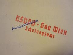 - (NSDAP Wien), Stempel: -; 'NSDAP - Gau Wien Schulungsamt'. 