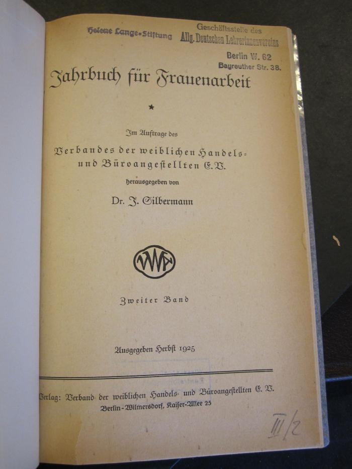 Soz 335 55_2.1925: Jahrbuch für Frauenarbeit (1925)