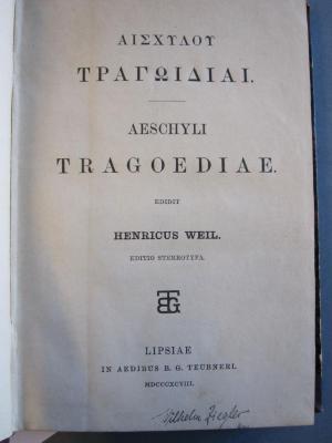 SIJ 200 10a: Aeschyli Tragoediae (1898)