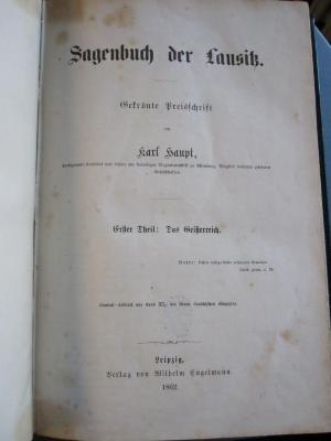 Vo 877 63_1: Sagenbuch der Lausitz : gekrönte Preisschrift (1862)