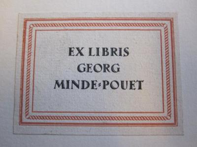 J 242 28: Die Notenpresse : eine Chronik (1924);- (Minde-Pouet, Georg), Etikett: Exlibris; 'Ex Libris Georg Minde-Pouet'.  (Prototyp)