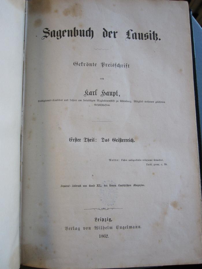 Vo 877 63_1: Sagenbuch der Lausitz : gekrönte Preisschrift (1862)