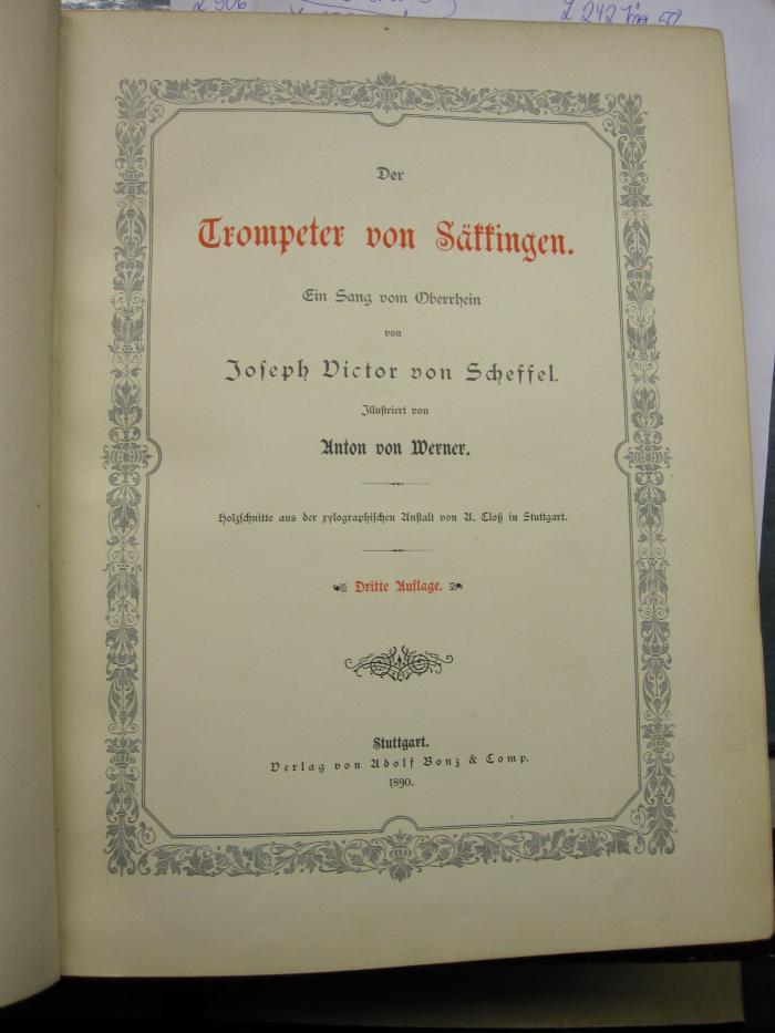 L 238 Schef 52: Der Trompeter von Säkkingen : ein Sang vom Oberrhein (1890)
