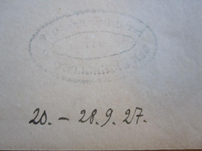 Vo 877 63_1: Sagenbuch der Lausitz : gekrönte Preisschrift (1862);55 / 11013 (unbekannt), Stempel: -; '[unleserlich]'. ;55 / 11013 (unbekannt), Von Hand: Datum; '20.-28.9.27'. 