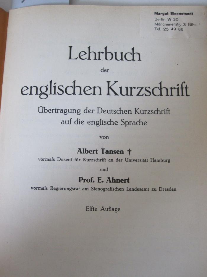 Oa 20 aa: Lehrbuch der englischen Kurzschrift (1938)