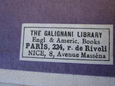 Co 127: Rubaiyat (1910);J / 1704 (Galignani Library), Etikett: Buchhändler, Name, Ortsangabe; 'The Galignani Library 
Engl. & Americ. Books 
Paris, 224, r. de Rivoli 
Nice, 8, Avenue Masséna'. 