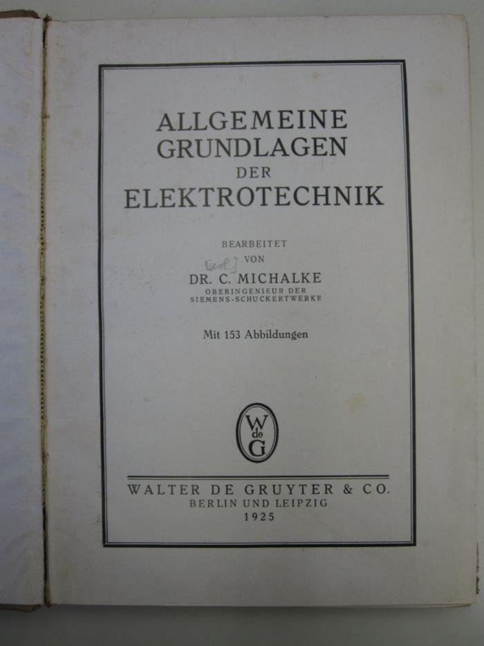 T 5002 18:1: Allgemeine Grundlagen der Elektrotechnik (1925)