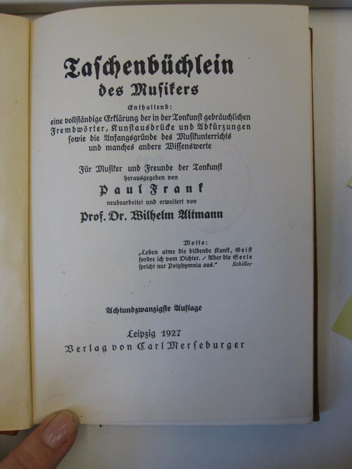 Dm 190 bh: Taschenbüchlein des Musikers (1927)