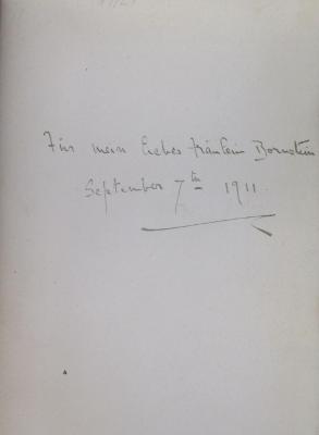 Co 127: Rubaiyat (1910);J / 1704 (Bornstein, [?]), Von Hand: Widmung; 'Für mein liebes Fräulein Bornstein September 7th, 1911.'. 