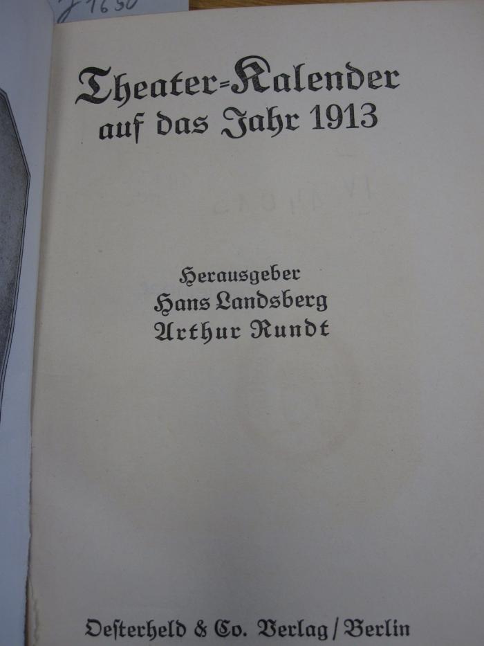IV 14013 1913: Theater-Kalender auf das Jahr 1913 ([1913])