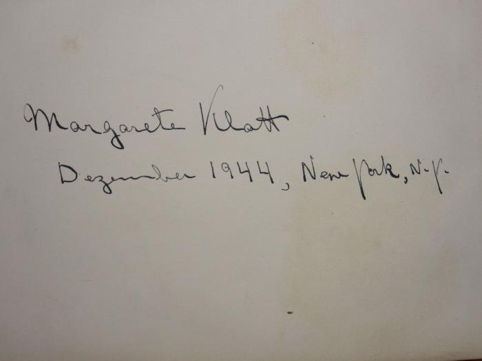 L 228 82 ab: Faust : Erster Theil ([1881]);- (Klatt, Margarete), Von Hand: Autogramm; 'Margarete Klatt Dezember 1944, New York, N.Y.'. 