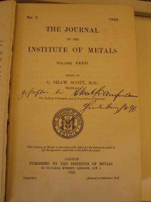 Tr 493 36:1926: The journal of the institute of metals (1926)