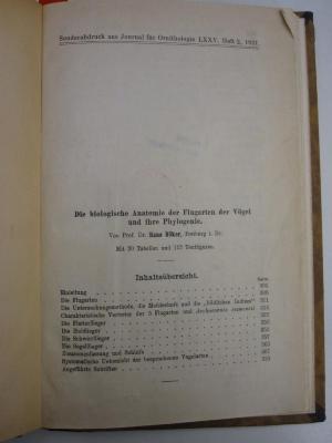 Kg 1364: Die biologische Anatomie der Flugarten der Vögel und ihre Phylogenie. (1927)