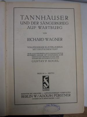 Vv 246: Tannhäuser und der Sängerkrieg auf Wartburg (1909)