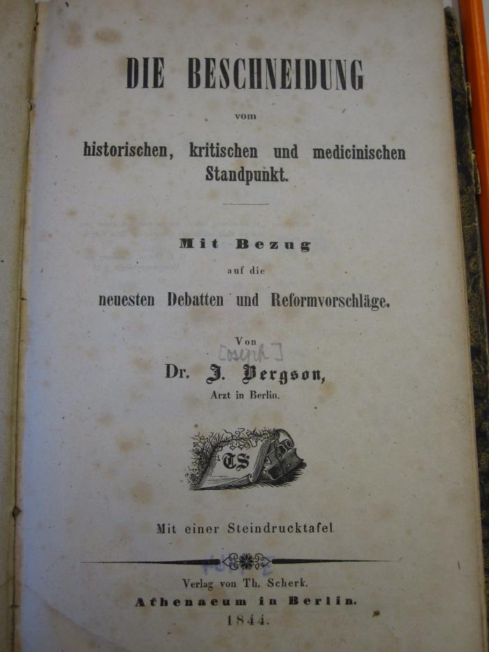 Ah 271: Die Beschneidung vom historischen, kritischen und medicinischen Standpunkt (1844)