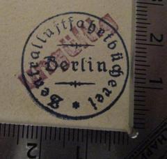 - (Zentralluftfahrtbücherei (Berlin)), Stempel: Name, Ortsangabe; 'Zentralluftfahrtbücherei Berlin'.  (Prototyp)