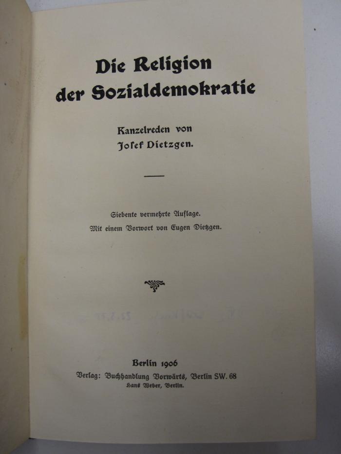 MB 1214;MB 1,65,34,1 D-R ; ;: Die Religion der Sozialdemokratie (1906)