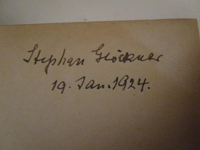 A 800 1:40.1923: Zentralblatt für Bibliothekswesen (1923);50 / 809 (Glöckner, Stephan), Von Hand: Autogramm, Name, Datum; 'Stephan Glöckner 19. Jan. 1924.'. 