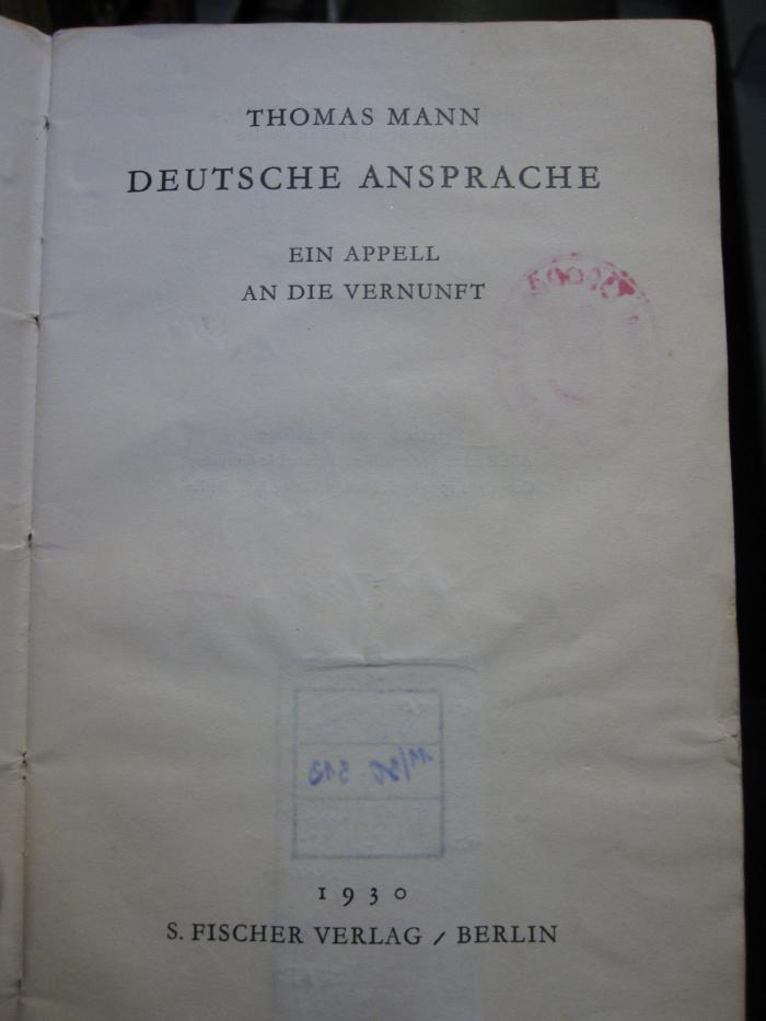 Cm 927: Deutsche Ansprache : Ein Appell an die Vernunft (1930)