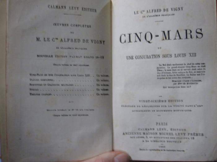 Ct 847 bf: Cinq-Mars ou une conjuration sous Louis XIII