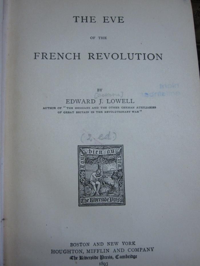 Aq 584 b: The eve of the french revolution (1893)