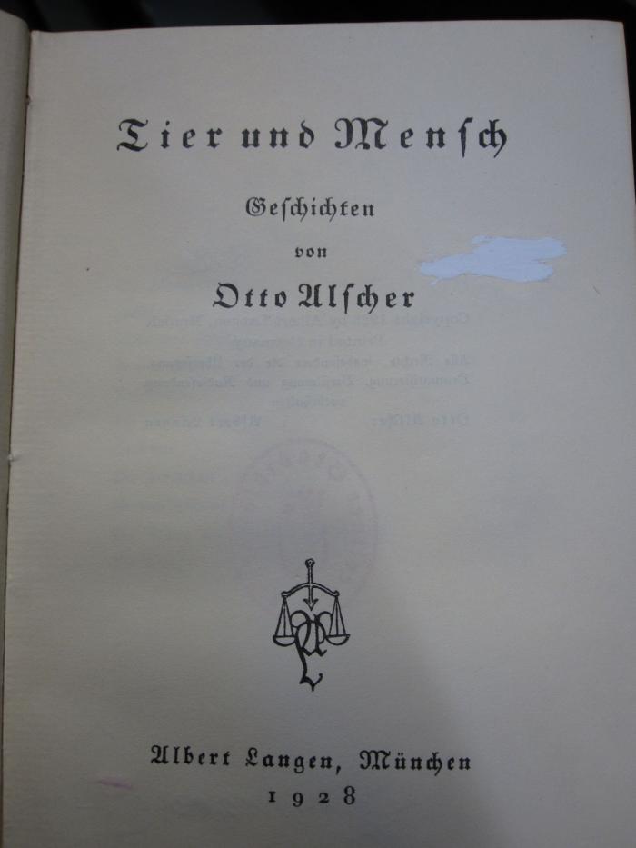 Cm 214 2. Ex.: Tier und Mensch (1928)