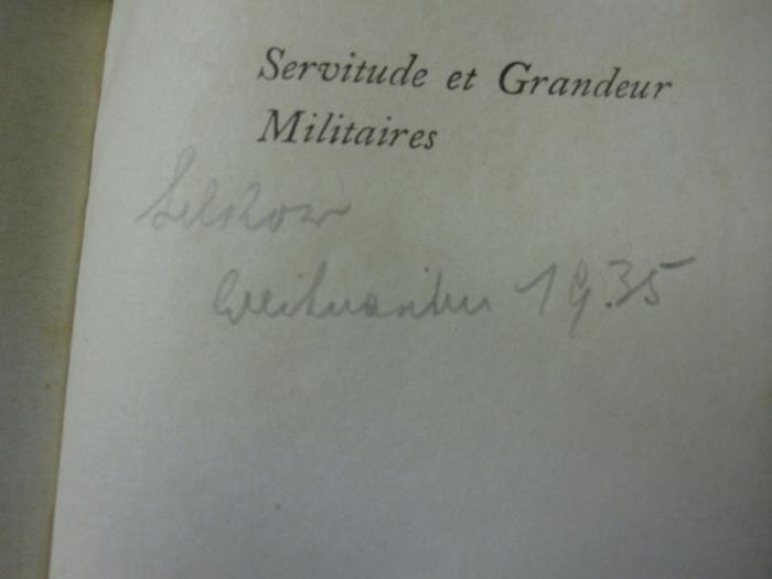 Ct 1370: Servitude et Grandeur Militaires ([1913]);G45 / 646 (Lelkow[?], [?]), Von Hand: Autogramm, Datum; '[Lelkow]? Weihnachten 1935'. 