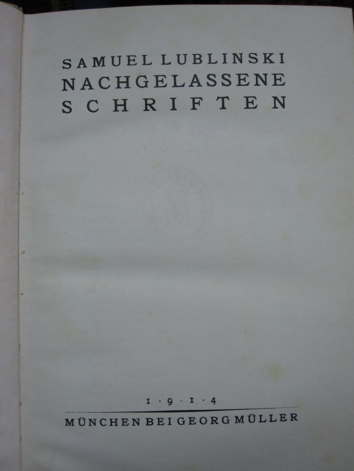 Cc 237: Nachgelassene Schriften (1914)